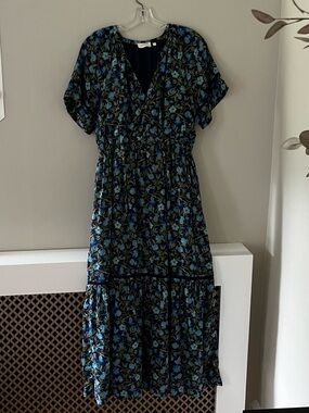 Banjanan Navy Floral Maxi Dress with Green Accents